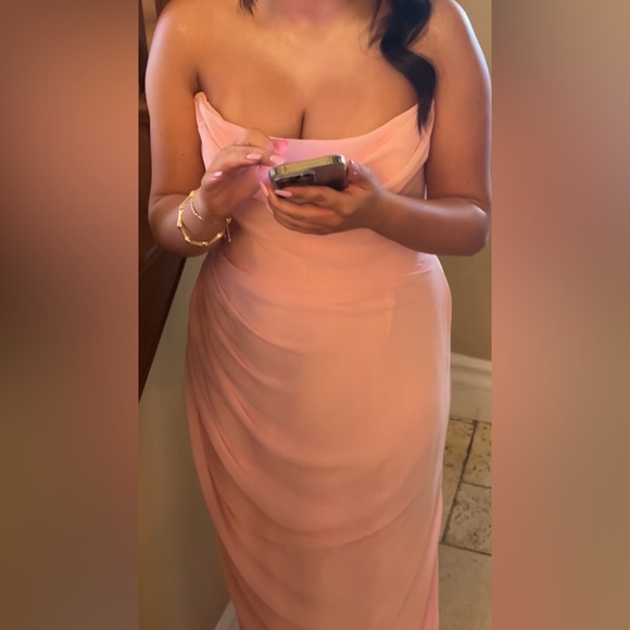 HOUSE OF CB ADRIENNE DRESS - PINK QUARTZ GEORGETTE STRAPLESS GOWN - Picture 4 of 9